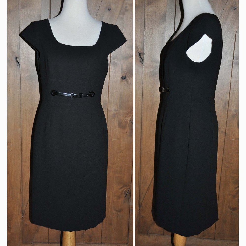 Tahari Black Cap Sleeve Faux Belt Little Black Dress Size 6